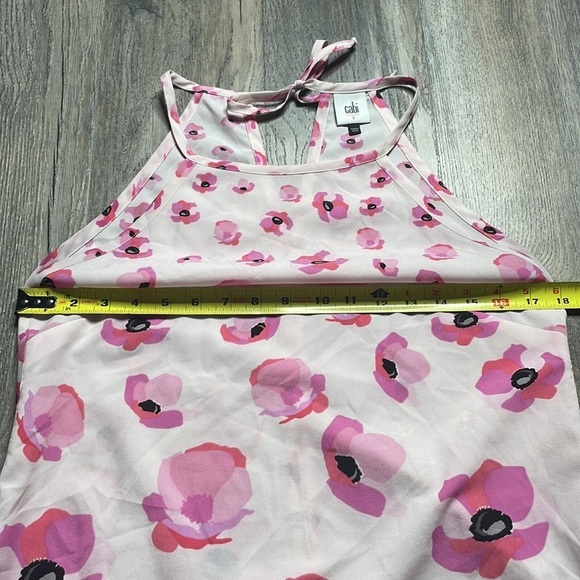 CAbi Floating Poppy Floral Halter Tank Blouse, keyhole back with tie, size small - Picture 8 of 13
